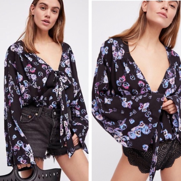 Free People Black Floral Bell Sleeve Bodysuit - Picture 12 of 13